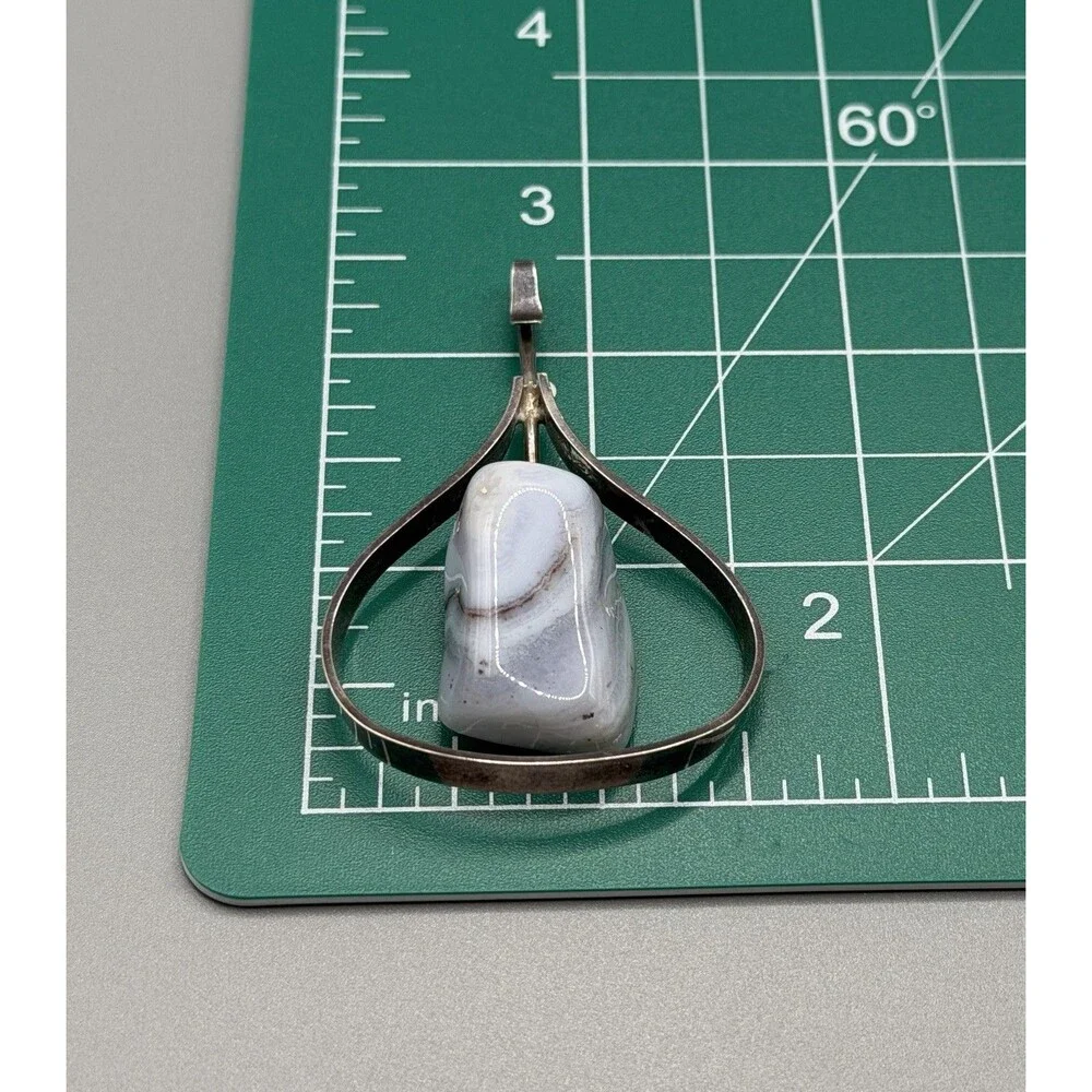 Asbjørn Birkelund Norway 925 Sterling Silver Agate Modernist Pendant Vtg 1960s